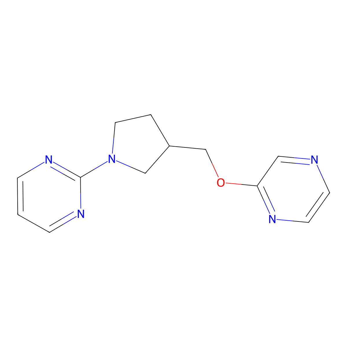 2-{3-[(Pyrazin-2-yloxy)methyl]pyrrolidin-1-yl}pyrimidine molecular structure, CAS 2770595-76-9