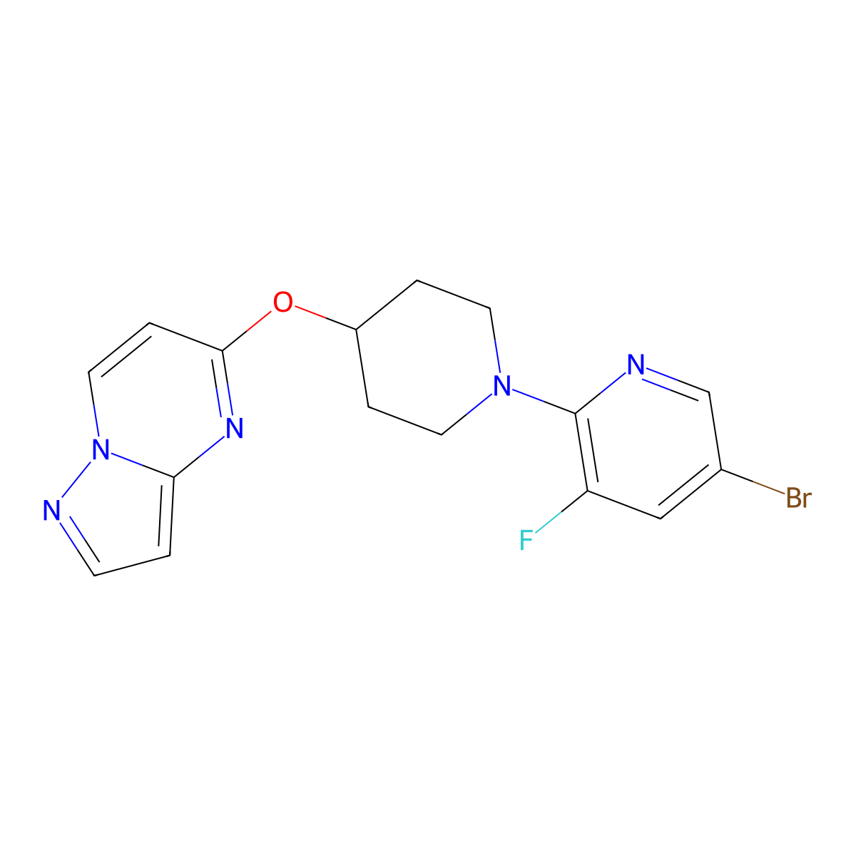 5-Bromo-3-fluoro-2-(4-{pyrazolo[1,5-a]pyrimidin-5-yloxy}piperidin-1-yl)pyridine molecular structure, CAS 2770595-80-5