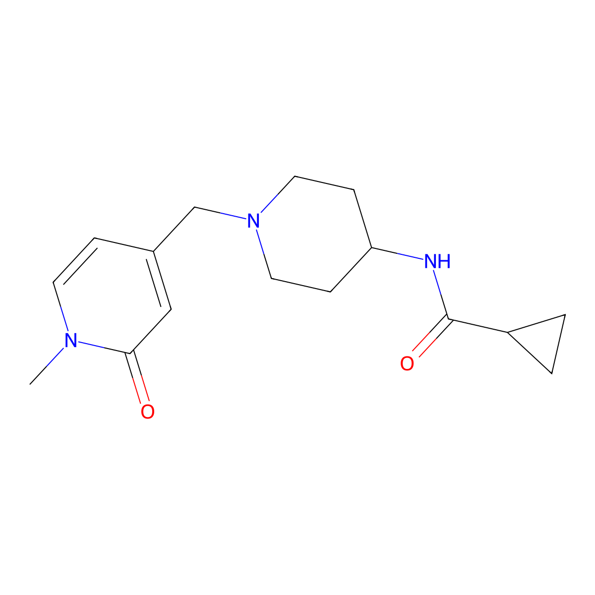 N-{1-[(1-methyl-2-oxo-1,2-dihydropyridin-4-yl)methyl]piperidin-4-yl}cyclopropanecarboxamide molecular structure, CAS 2770595-83-8