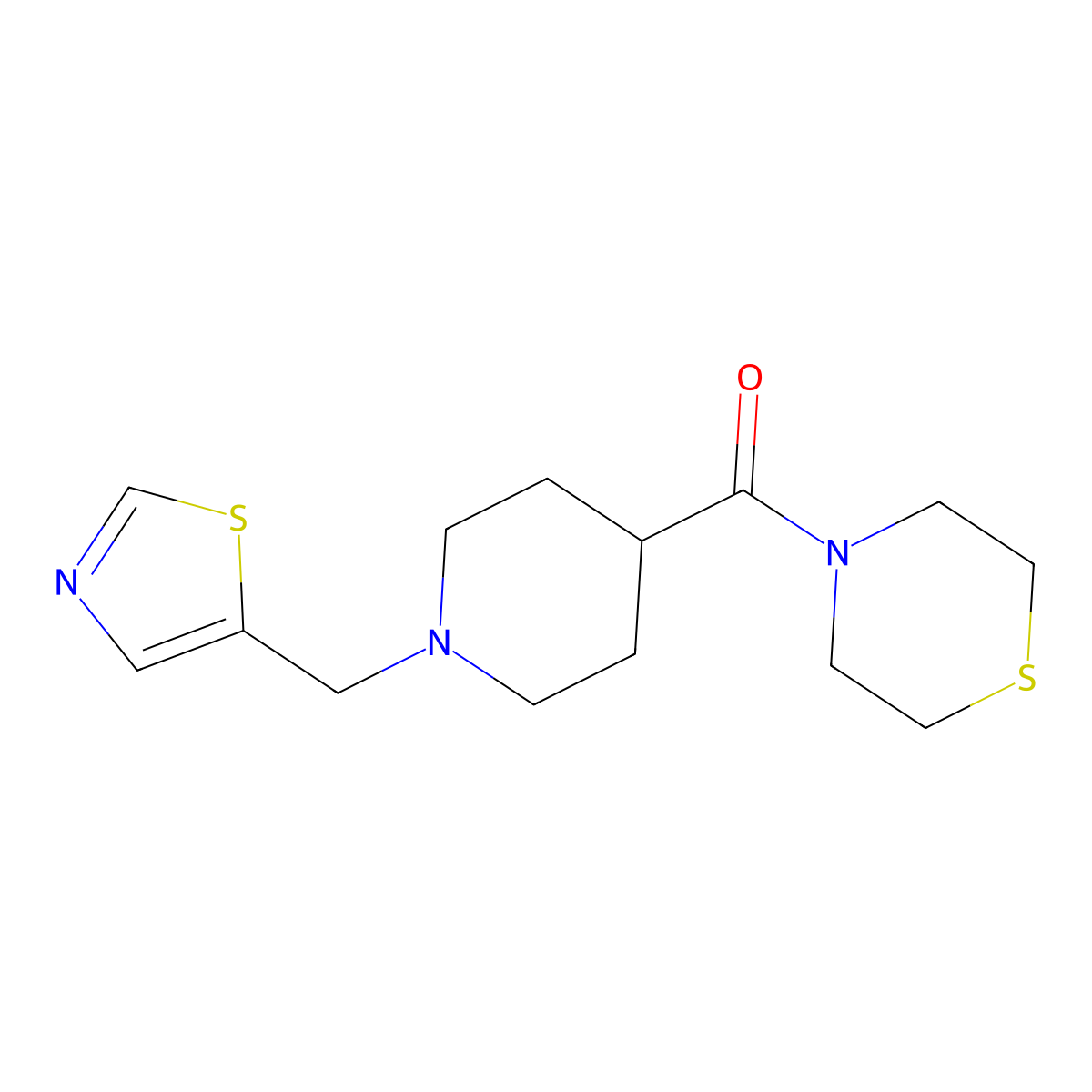 4-{1-[(1,3-Thiazol-5-yl)methyl]piperidine-4-carbonyl}thiomorpholine molecular structure, CAS 2770595-87-2