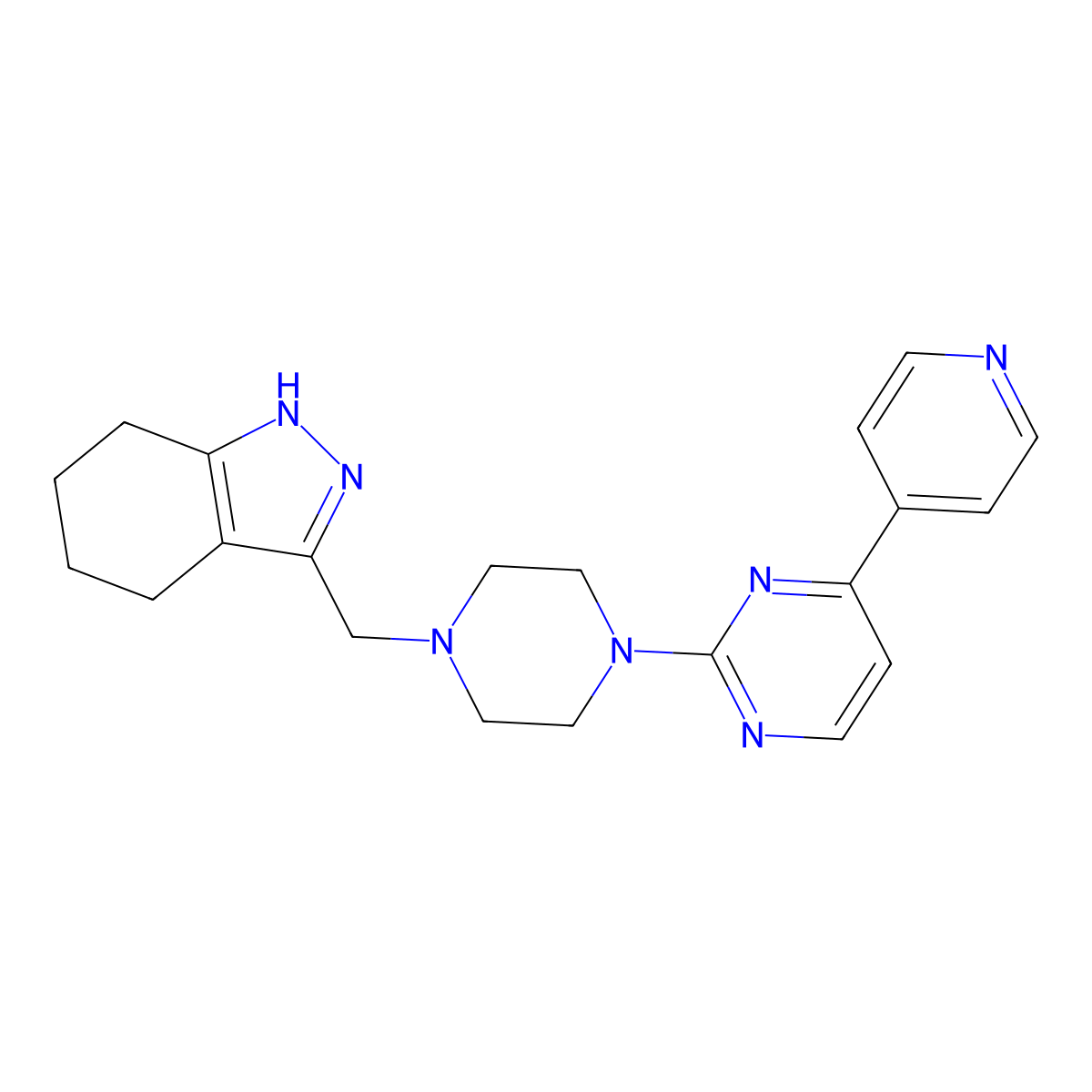 3-({4-[4-(pyridin-4-yl)pyrimidin-2-yl]piperazin-1-yl}methyl)-4,5,6,7-tetrahydro-1H-indazole molecular structure, CAS 2770595-93-0