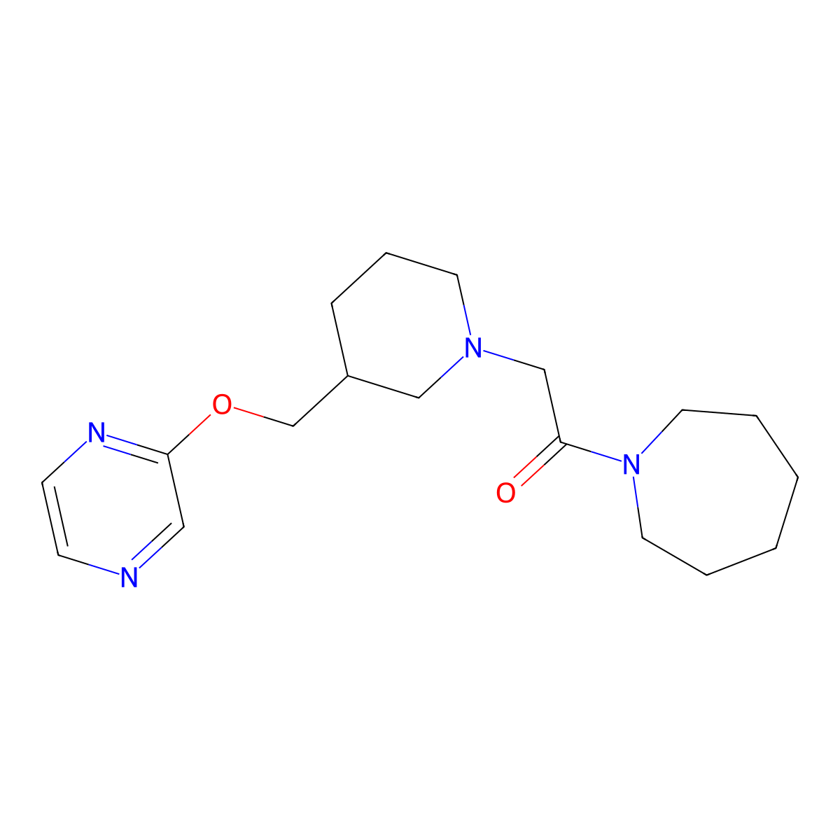 1-(Azepan-1-yl)-2-{3-[(pyrazin-2-yloxy)methyl]piperidin-1-yl}ethan-1-one molecular structure, CAS 2770595-99-6