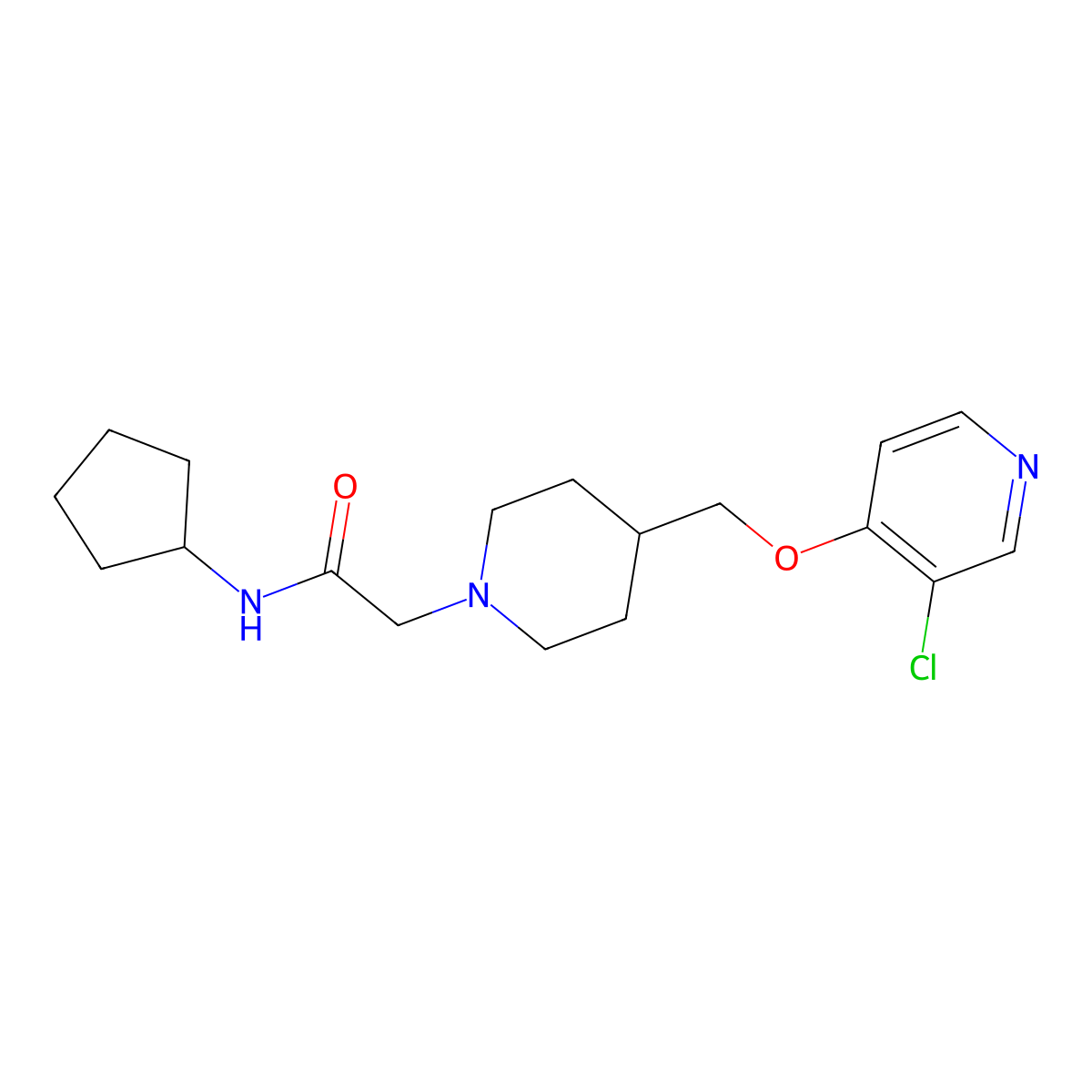 2-(4-{[(3-chloropyridin-4-yl)oxy]methyl}piperidin-1-yl)-N-cyclopentylacetamide molecular structure, CAS 2770596-01-3