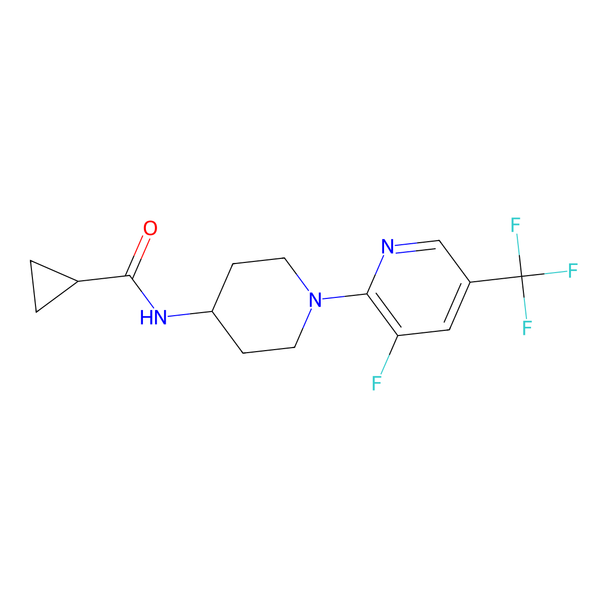N-{1-[3-fluoro-5-(trifluoromethyl)pyridin-2-yl]piperidin-4-yl}cyclopropanecarboxamide molecular structure, CAS 2770596-04-6