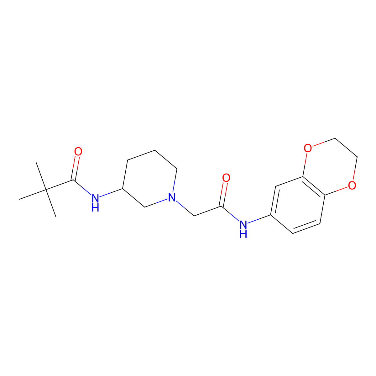 N-(1-{[(2,3-dihydro-1,4-benzodioxin-6-yl)carbamoyl]methyl}piperidin-3-yl)-2,2-dimethylpropanamide molecular structure, CAS 2770596-05-7