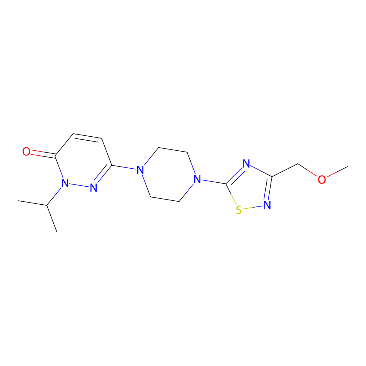 6-[4-[3-(Methoxymethyl)-1,2,4-thiadiazol-5-yl]piperazin-1-yl]-2-propan-2-ylpyridazin-3-one molecular structure, CAS 2770596-11-5