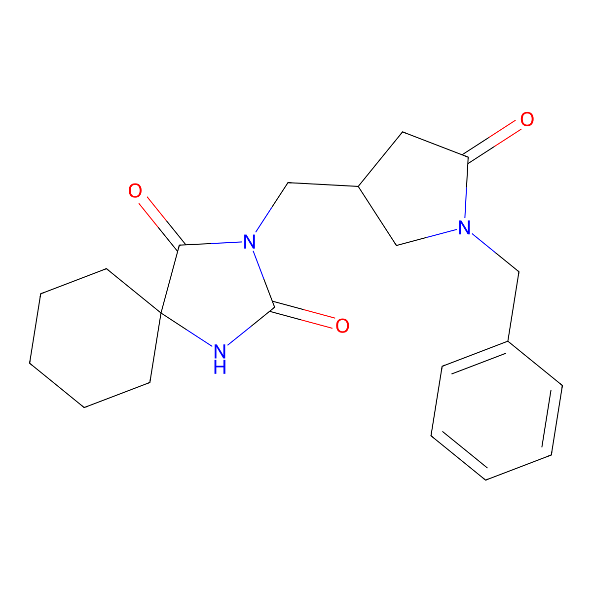 3-[(1-Benzyl-5-oxopyrrolidin-3-yl)methyl]-1,3-diazaspiro[4.5]decane-2,4-dione molecular structure, CAS 2770596-13-7