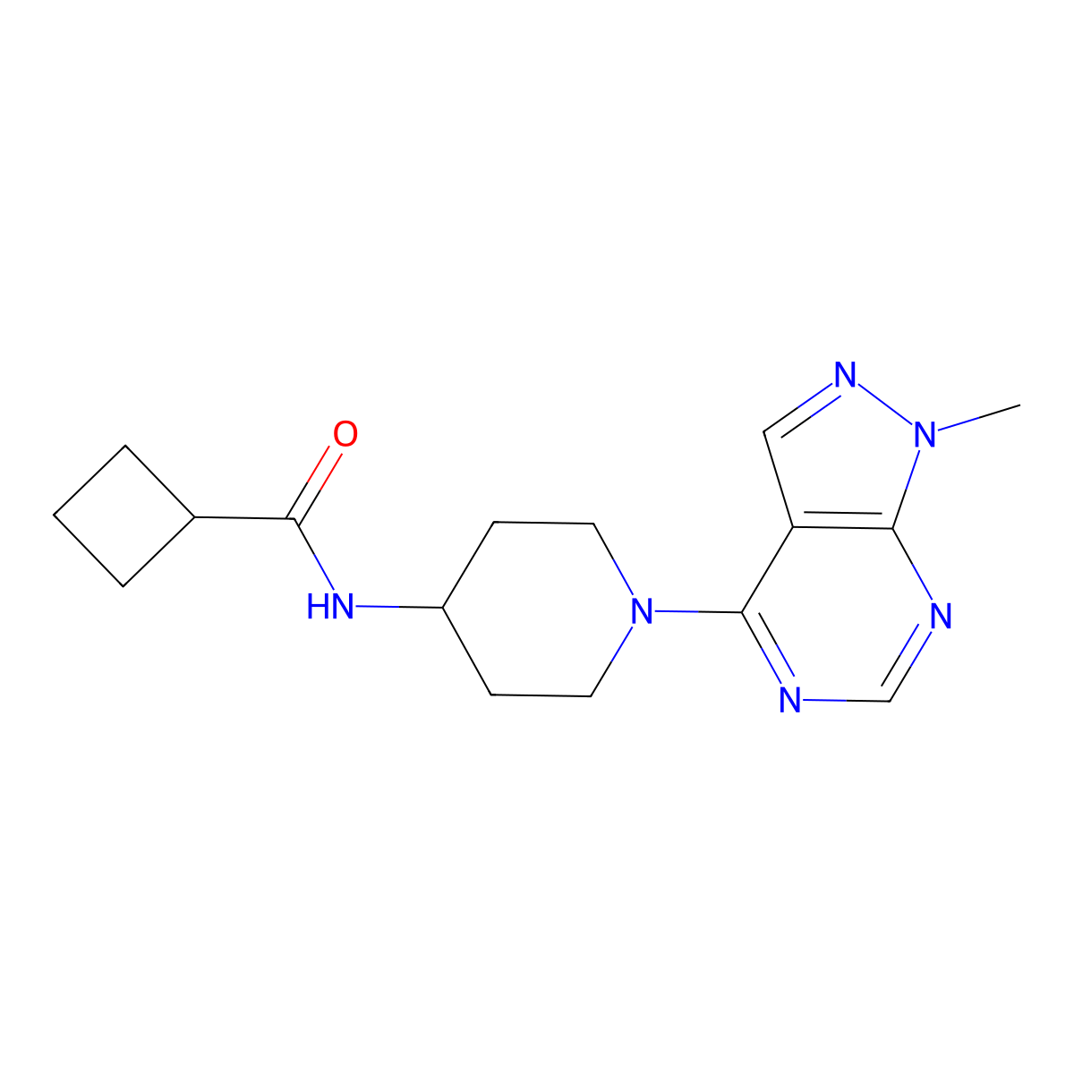 N-(1-{1-methyl-1H-pyrazolo[3,4-d]pyrimidin-4-yl}piperidin-4-yl)cyclobutanecarboxamide molecular structure, CAS 2770596-14-8