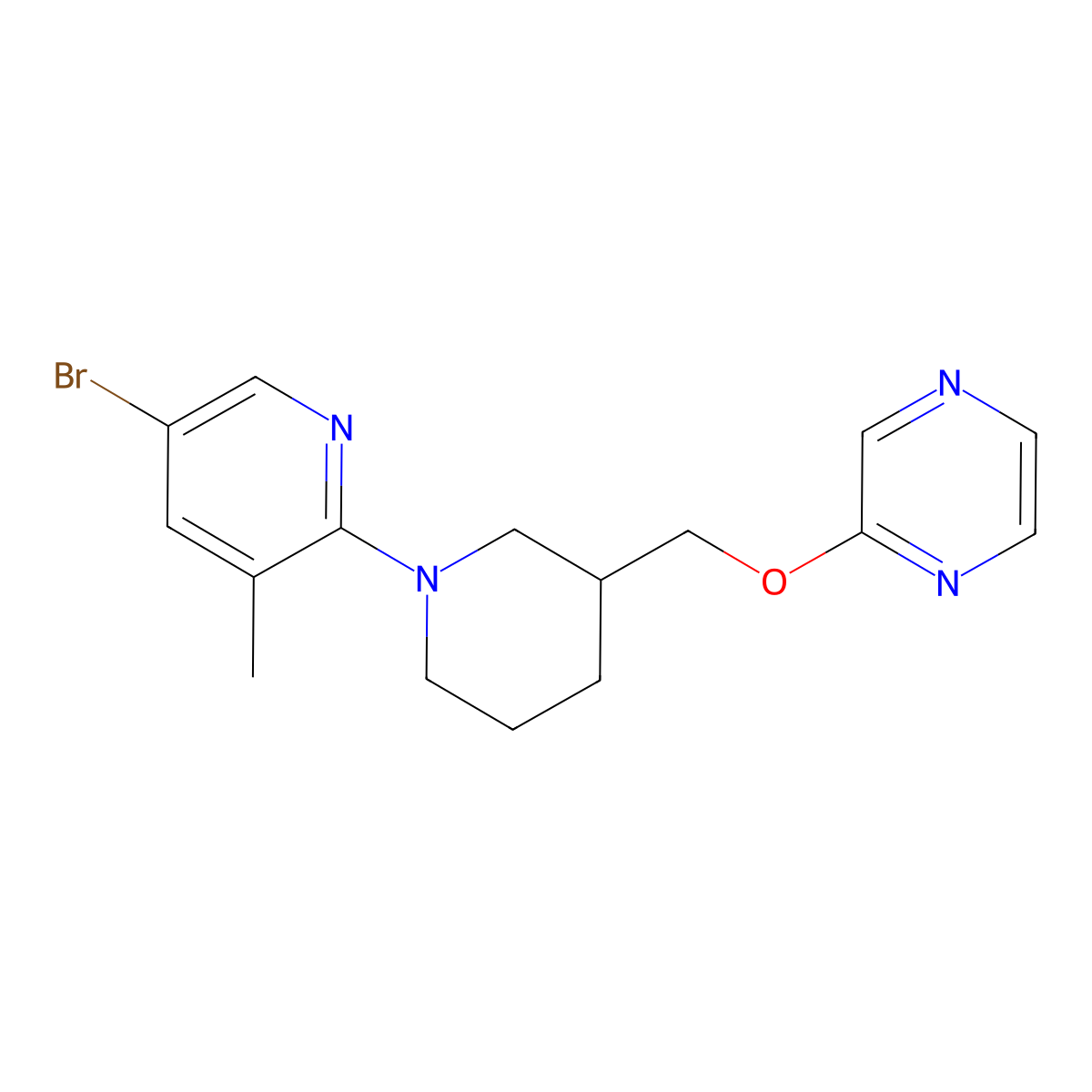 2-{[1-(5-Bromo-3-methylpyridin-2-yl)piperidin-3-yl]methoxy}pyrazine molecular structure, CAS 2770596-15-9