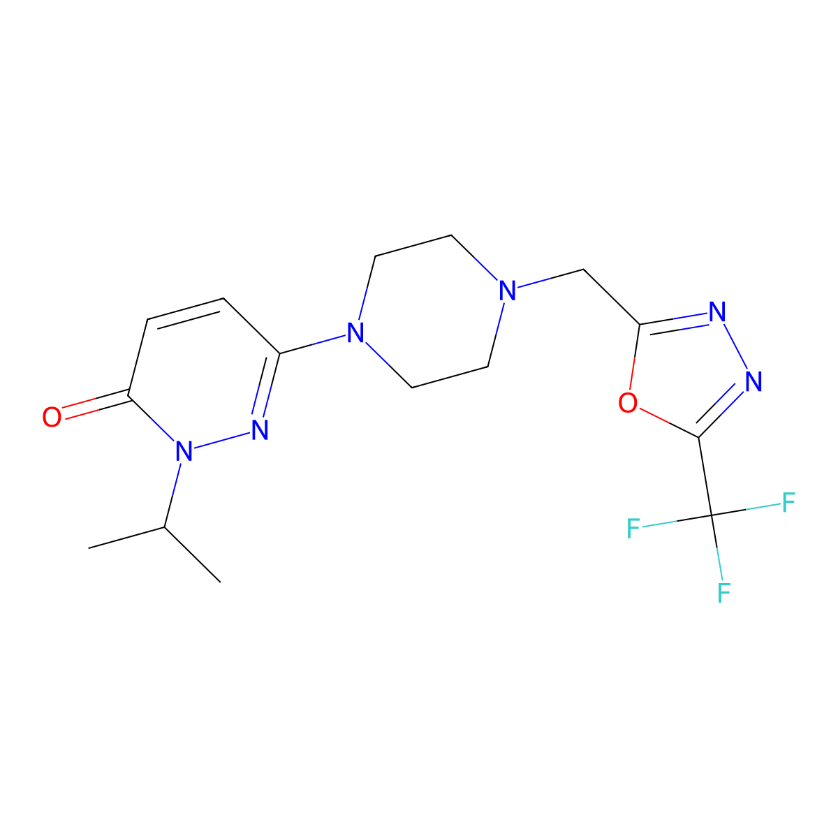 2-(Propan-2-yl)-6-(4-{[5-(trifluoromethyl)-1,3,4-oxadiazol-2-yl]methyl}piperazin-1-yl)-2,3-dihydropyridazin-3-one molecular structure, CAS 2770596-16-0