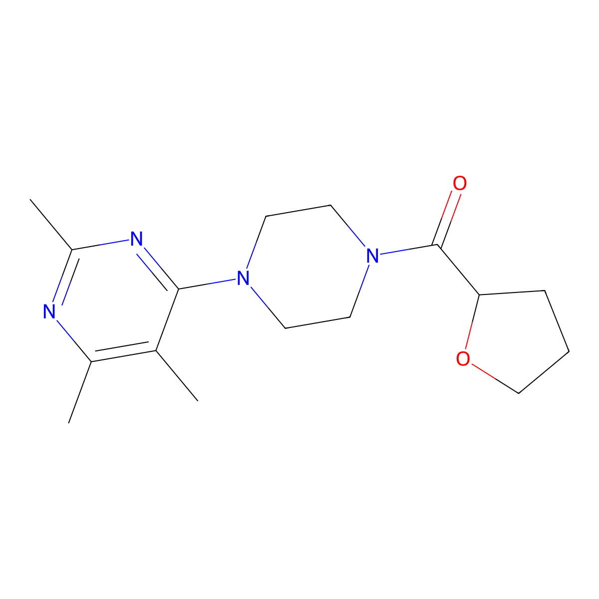 2,4,5-Trimethyl-6-[4-(oxolane-2-carbonyl)piperazin-1-yl]pyrimidine molecular structure, CAS 2770596-18-2
