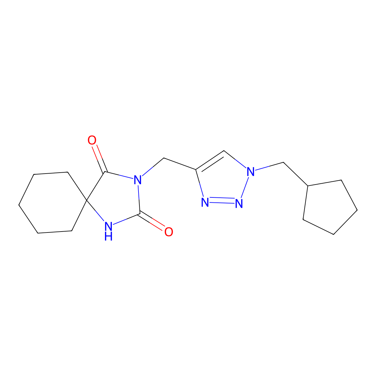 3-{[1-(cyclopentylmethyl)-1H-1,2,3-triazol-4-yl]methyl}-1,3-diazaspiro[4.5]decane-2,4-dione molecular structure, CAS 2770596-29-5