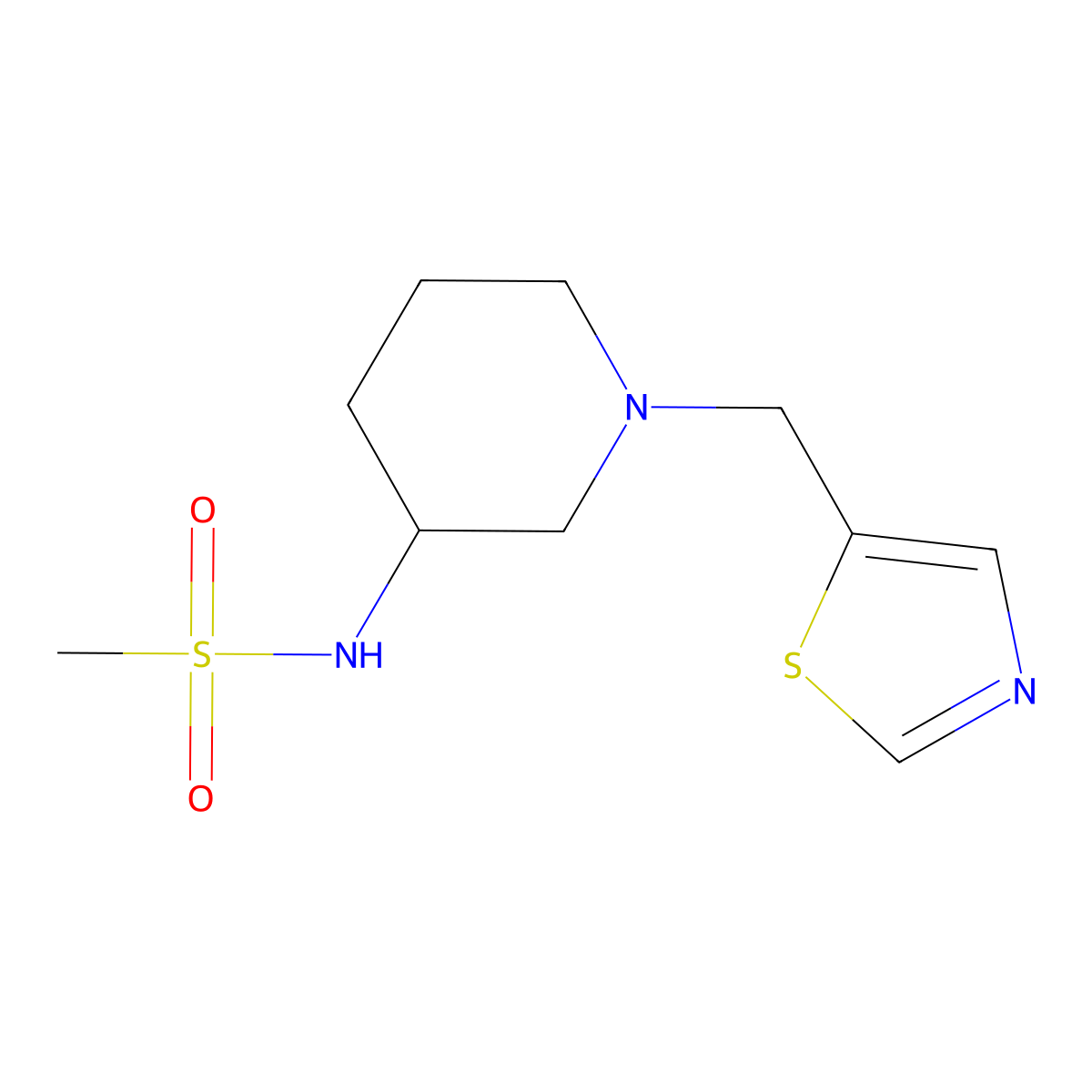 N-{1-[(1,3-thiazol-5-yl)methyl]piperidin-3-yl}methanesulfonamide molecular structure, CAS 2770596-30-8
