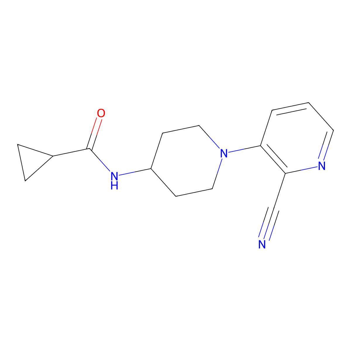 N-[1-(2-cyanopyridin-3-yl)piperidin-4-yl]cyclopropanecarboxamide molecular structure, CAS 2770596-32-0