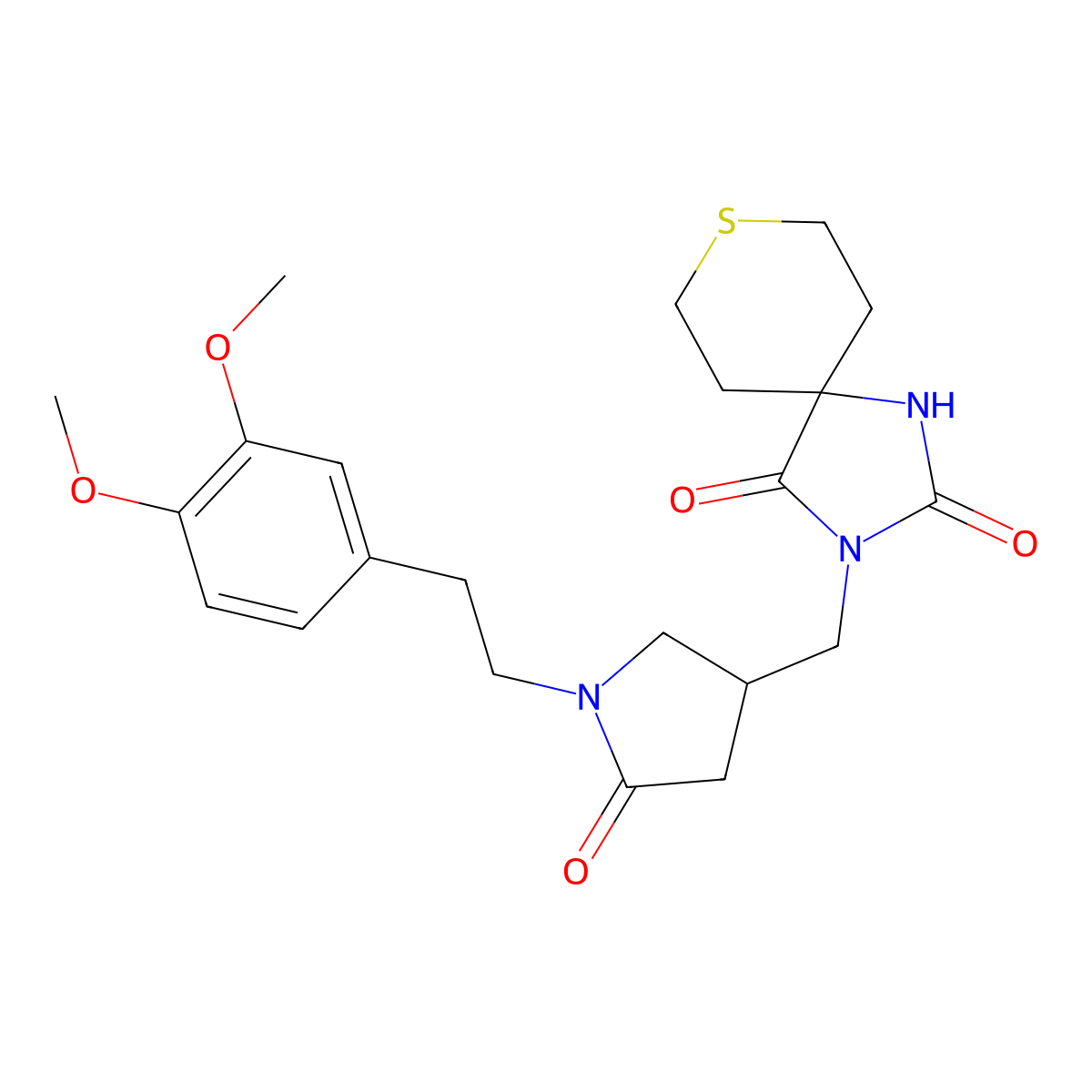 3-({1-[2-(3,4-Dimethoxyphenyl)ethyl]-5-oxopyrrolidin-3-yl}methyl)-8-thia-1,3-diazaspiro[4.5]decane-2,4-dione molecular structure, CAS 2770596-33-1