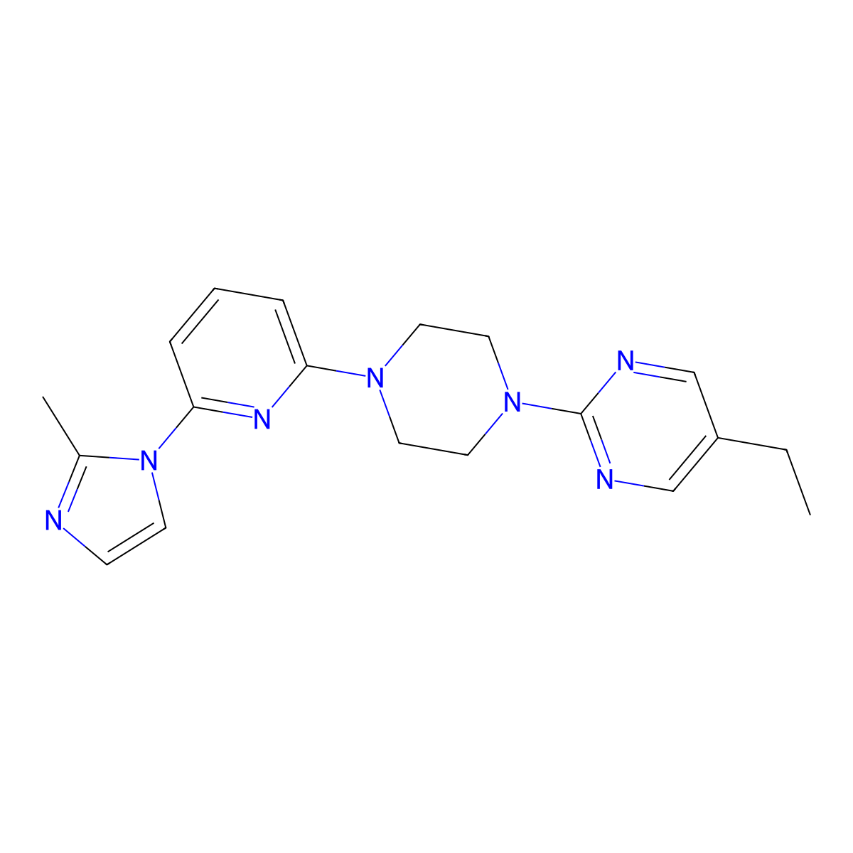 5-ethyl-2-{4-[6-(2-methyl-1H-imidazol-1-yl)pyridin-2-yl]piperazin-1-yl}pyrimidine molecular structure, CAS 2770596-36-4