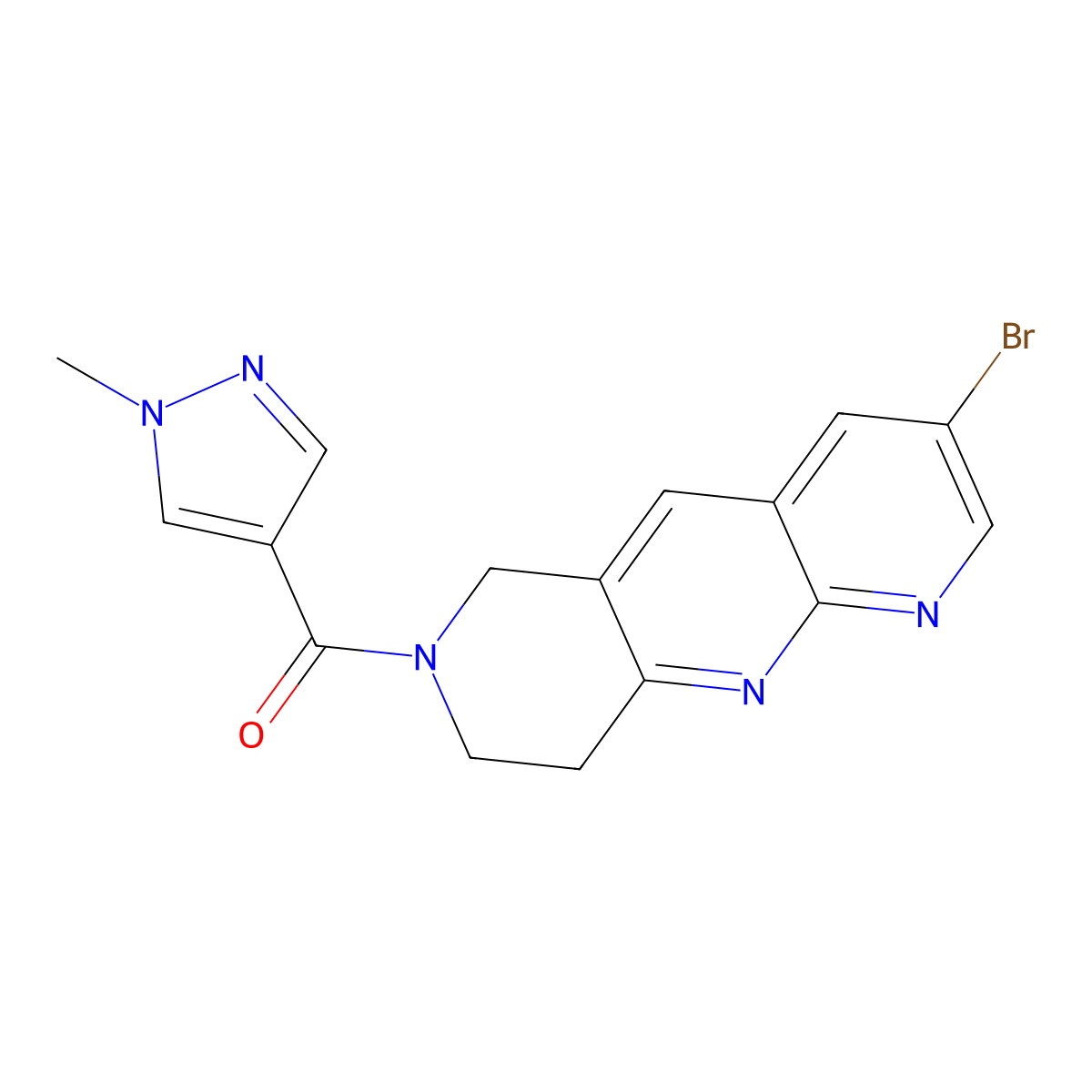 4-{3-bromo-6H,7H,8H,9H-pyrido[2,3-b]1,6-naphthyridine-7-carbonyl}-1-methyl-1H-pyrazole molecular structure, CAS 2770596-40-0