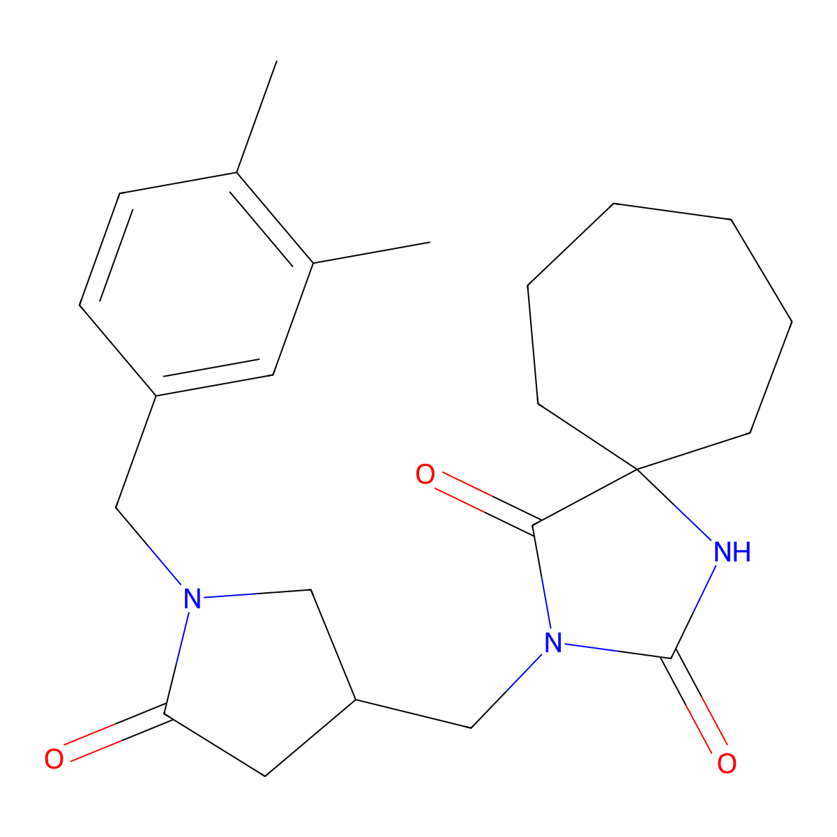 3-({1-[(3,4-Dimethylphenyl)methyl]-5-oxopyrrolidin-3-yl}methyl)-1,3-diazaspiro[4.6]undecane-2,4-dione molecular structure, CAS 2770596-41-1