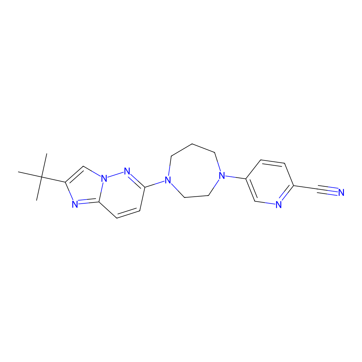 5-(4-{2-Tert-butylimidazo[1,2-b]pyridazin-6-yl}-1,4-diazepan-1-yl)pyridine-2-carbonitrile molecular structure, CAS 2770596-44-4