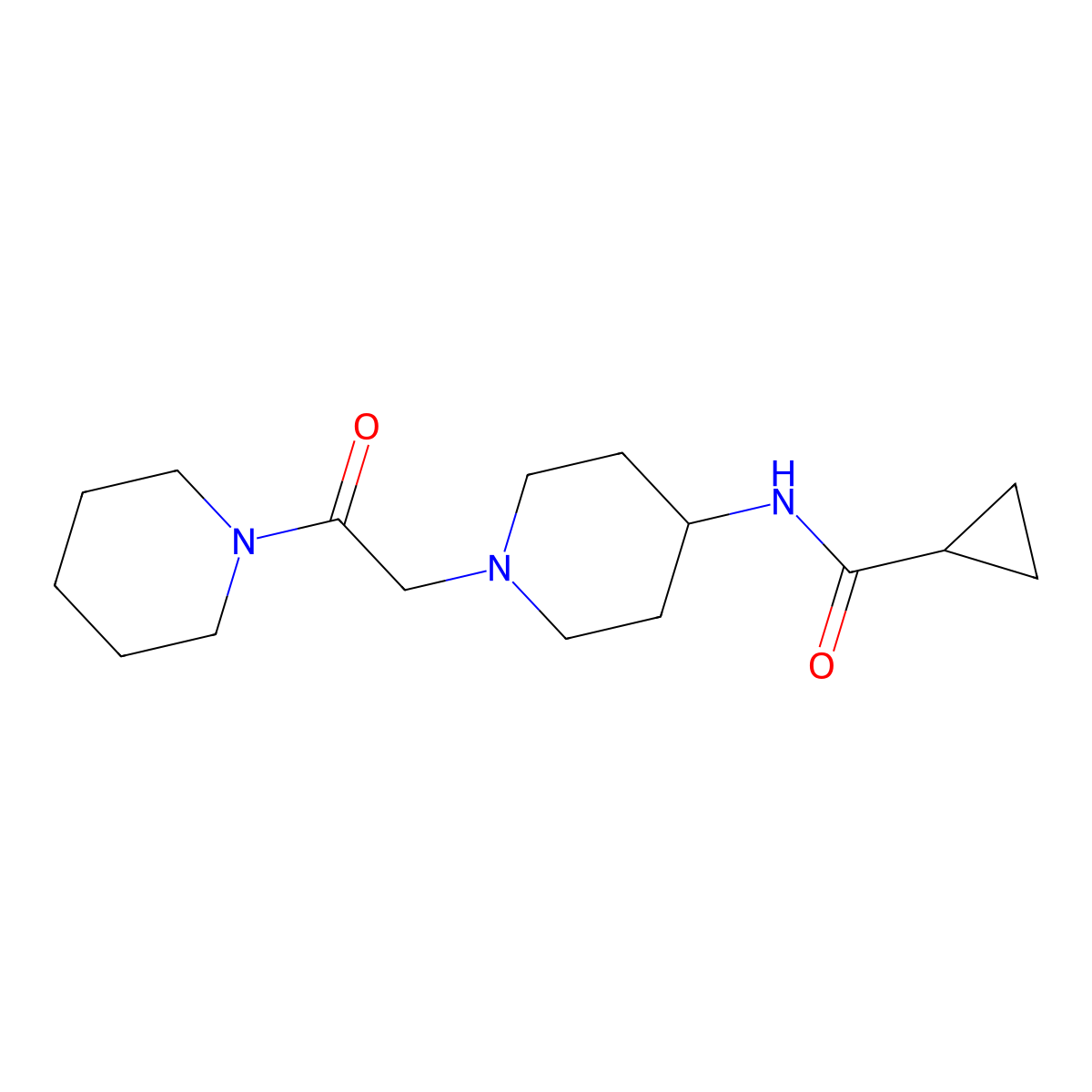 N-{1-[2-oxo-2-(piperidin-1-yl)ethyl]piperidin-4-yl}cyclopropanecarboxamide molecular structure, CAS 2770596-49-9