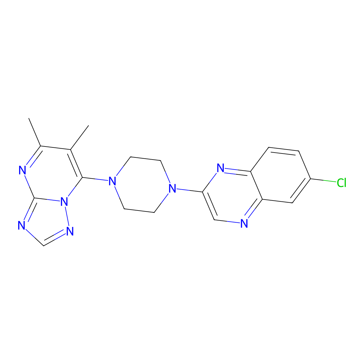 6-Chloro-2-(4-{5,6-dimethyl-[1,2,4]triazolo[1,5-a]pyrimidin-7-yl}piperazin-1-yl)quinoxaline molecular structure, CAS 2770596-57-9