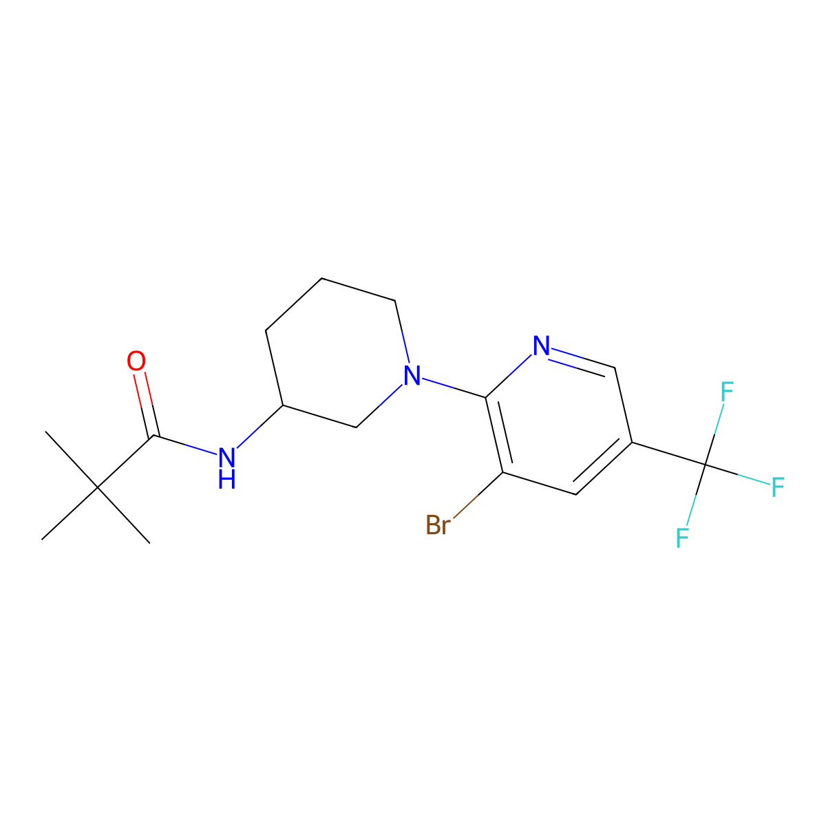 N-{1-[3-bromo-5-(trifluoromethyl)pyridin-2-yl]piperidin-3-yl}-2,2-dimethylpropanamide molecular structure, CAS 2770596-63-7