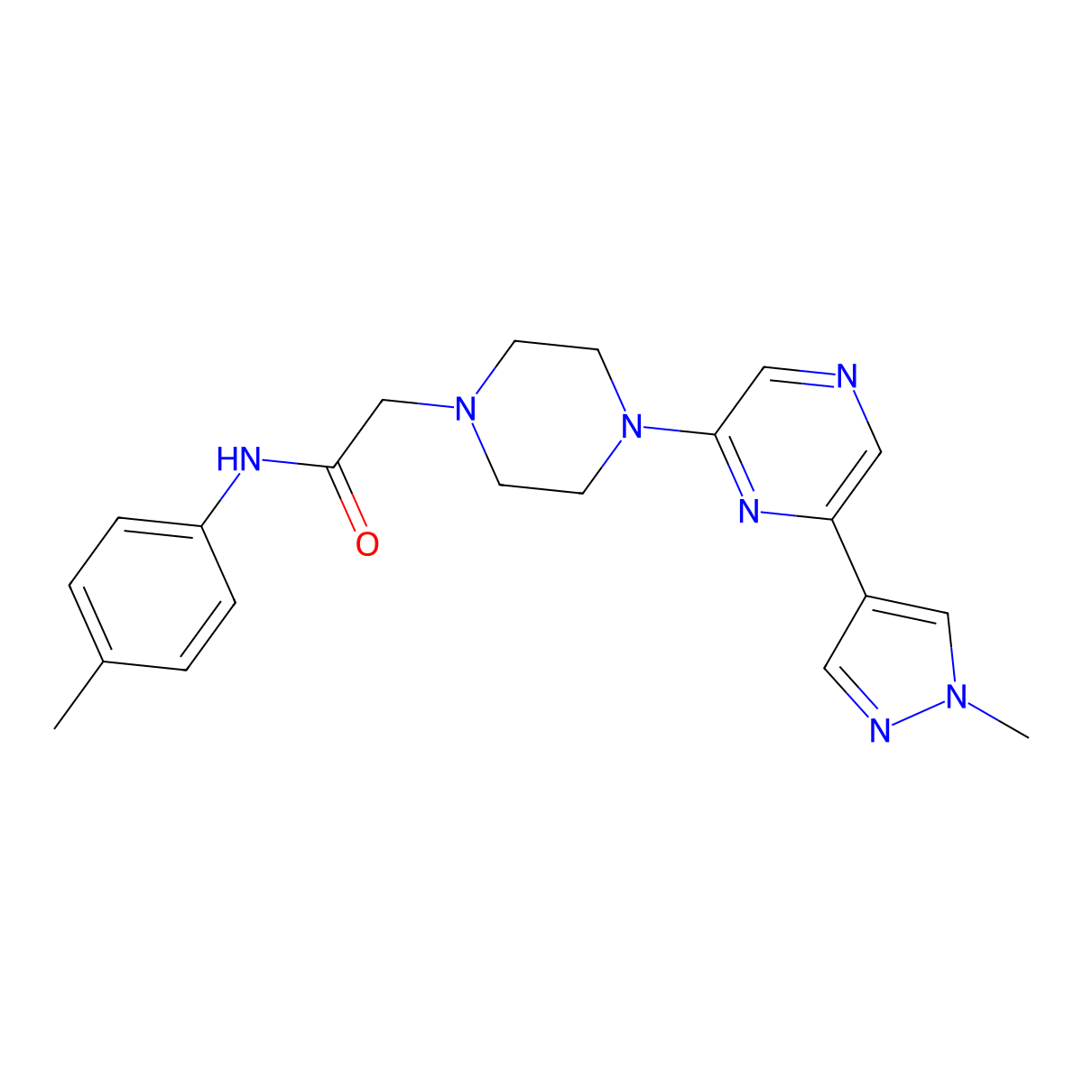 2-{4-[6-(1-methyl-1H-pyrazol-4-yl)pyrazin-2-yl]piperazin-1-yl}-N-(4-methylphenyl)acetamide molecular structure, CAS 2770596-64-8