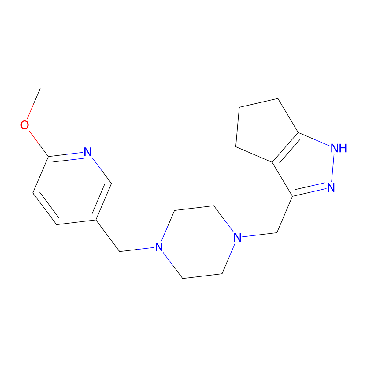 1-({1H,4H,5H,6H-cyclopenta[c]pyrazol-3-yl}methyl)-4-[(6-methoxypyridin-3-yl)methyl]piperazine molecular structure, CAS 2770596-65-9