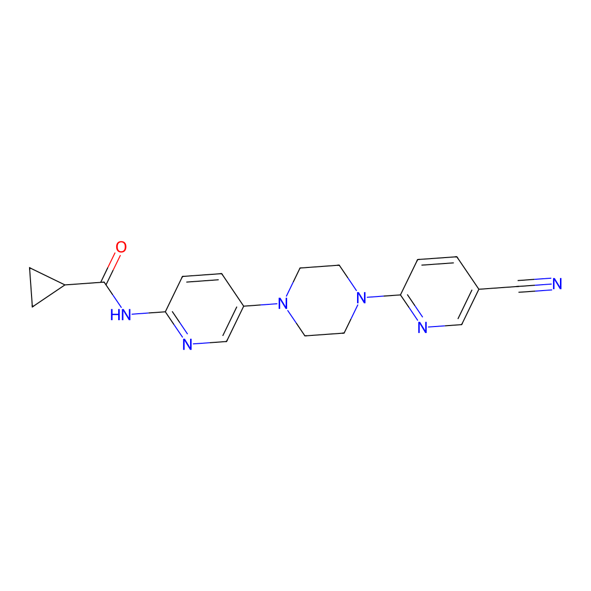 N-{5-[4-(5-cyanopyridin-2-yl)piperazin-1-yl]pyridin-2-yl}cyclopropanecarboxamide molecular structure, CAS 2770596-67-1
