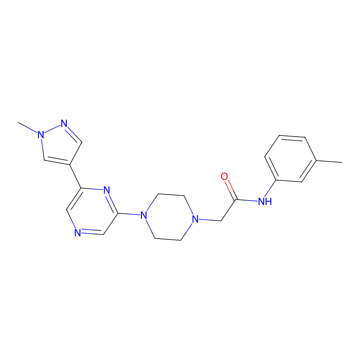 2-{4-[6-(1-methyl-1H-pyrazol-4-yl)pyrazin-2-yl]piperazin-1-yl}-N-(3-methylphenyl)acetamide molecular structure, CAS 2770596-68-2