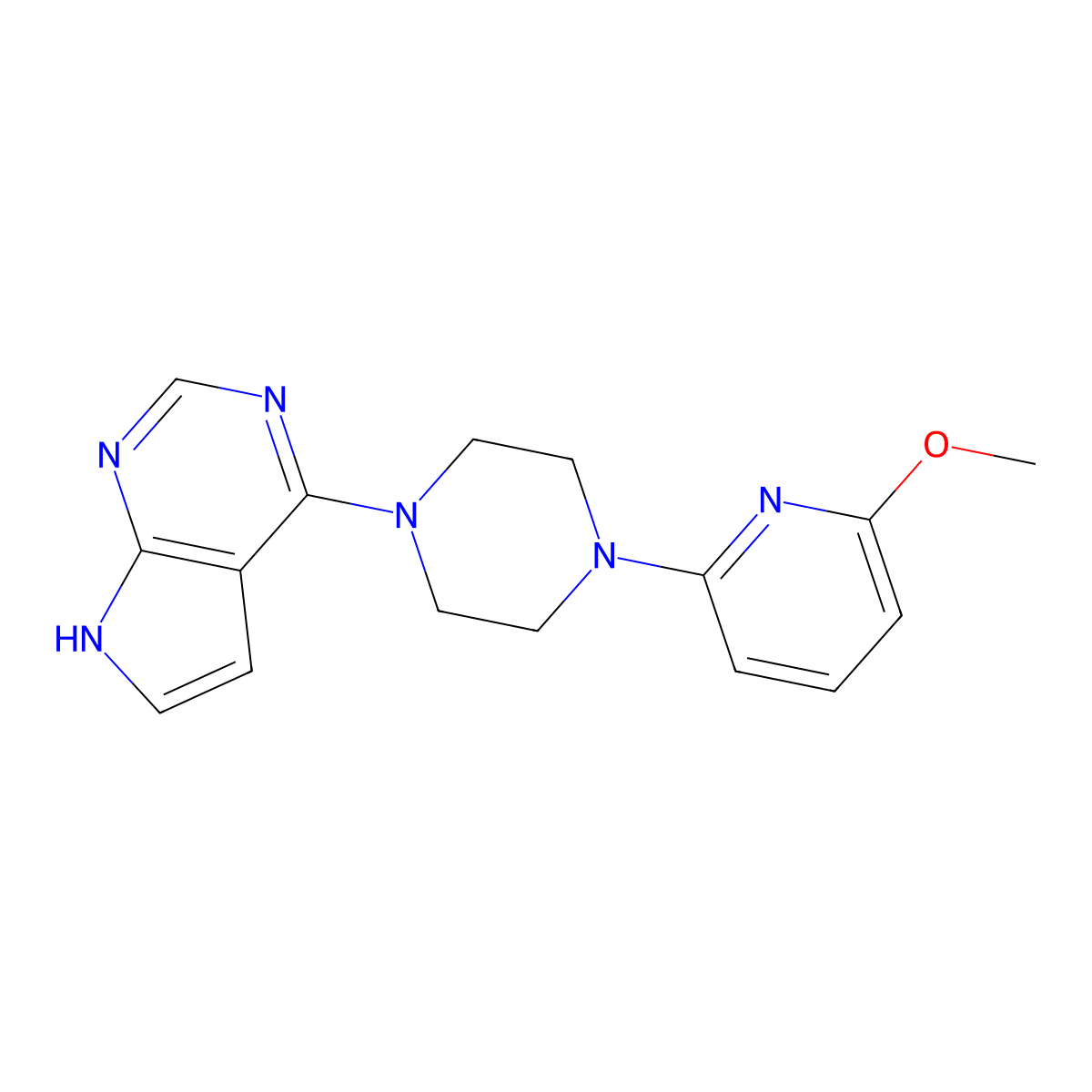 1-(6-methoxypyridin-2-yl)-4-{7H-pyrrolo[2,3-d]pyrimidin-4-yl}piperazine molecular structure, CAS 2770596-69-3