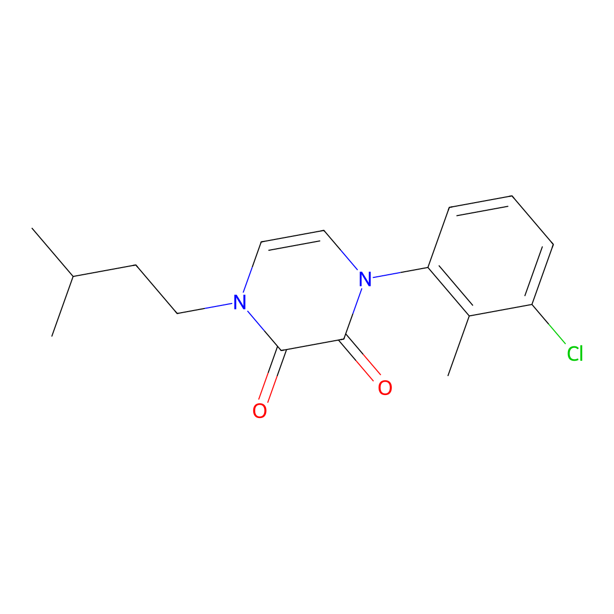 1-(3-Chloro-2-methylphenyl)-4-(3-methylbutyl)-1,2,3,4-tetrahydropyrazine-2,3-dione molecular structure, CAS 2770596-70-6