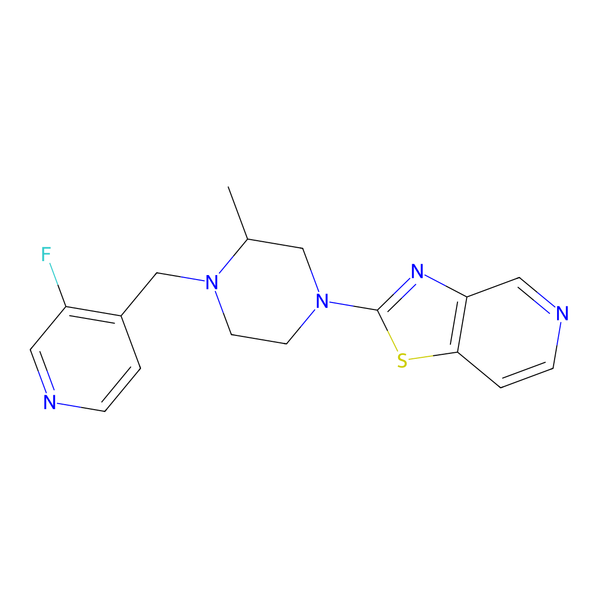 1-[(3-Fluoropyridin-4-yl)methyl]-2-methyl-4-{[1,3]thiazolo[4,5-c]pyridin-2-yl}piperazine molecular structure, CAS 2770596-73-9