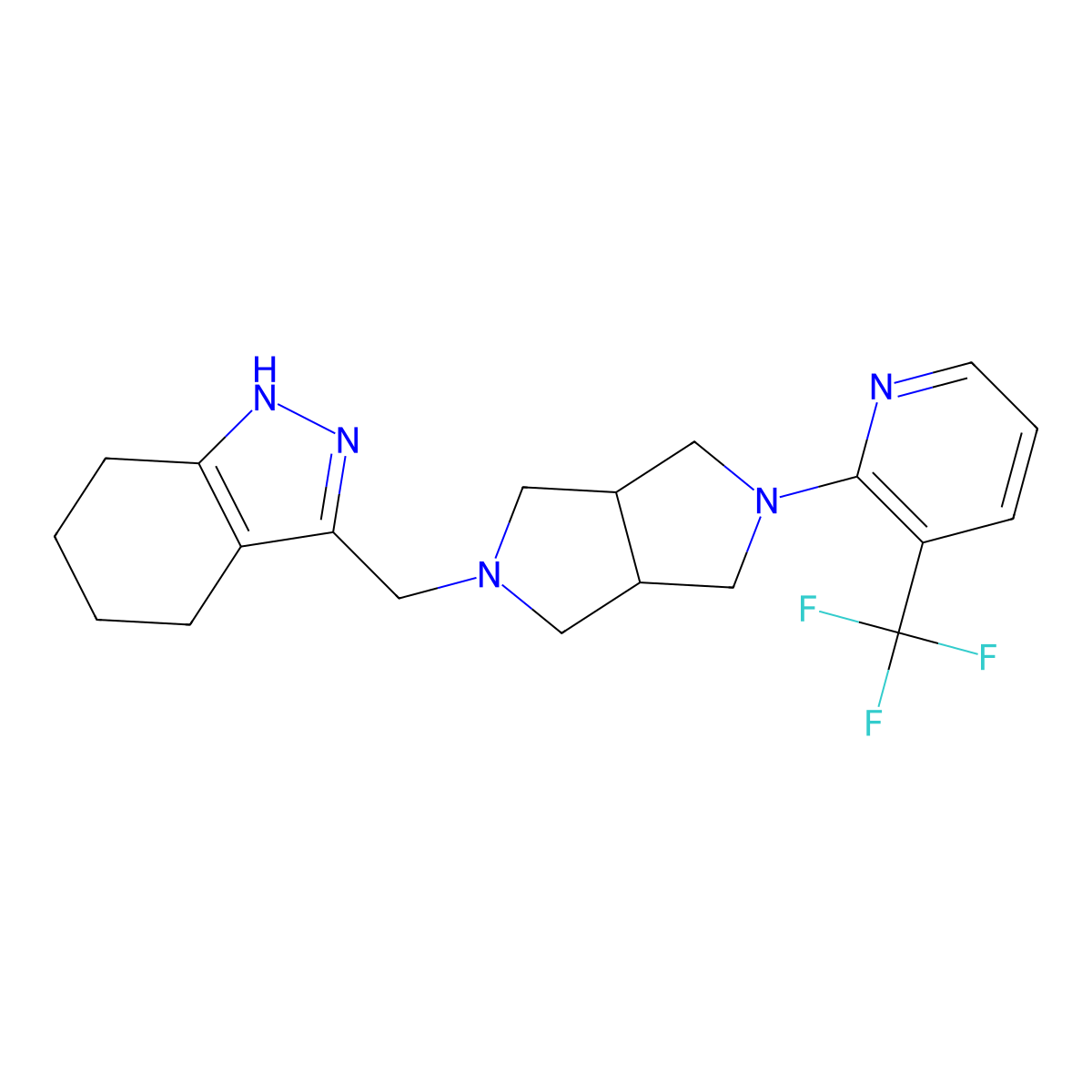 3-({5-[3-(trifluoromethyl)pyridin-2-yl]-octahydropyrrolo[3,4-c]pyrrol-2-yl}methyl)-4,5,6,7-tetrahydro-1H-indazole molecular structure, CAS 2770596-79-5
