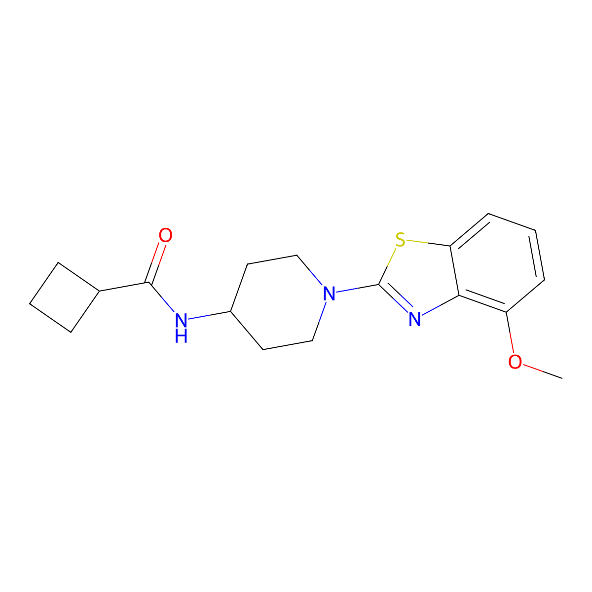 N-[1-(4-methoxy-1,3-benzothiazol-2-yl)piperidin-4-yl]cyclobutanecarboxamide molecular structure, CAS 2770596-80-8
