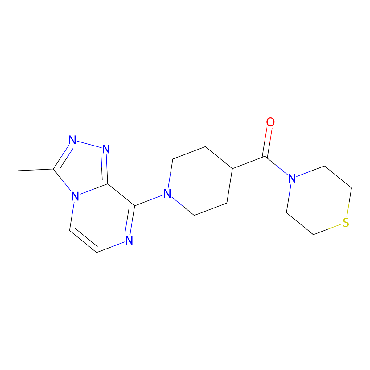 4-(1-{3-Methyl-[1,2,4]triazolo[4,3-a]pyrazin-8-yl}piperidine-4-carbonyl)thiomorpholine molecular structure, CAS 2770596-82-0