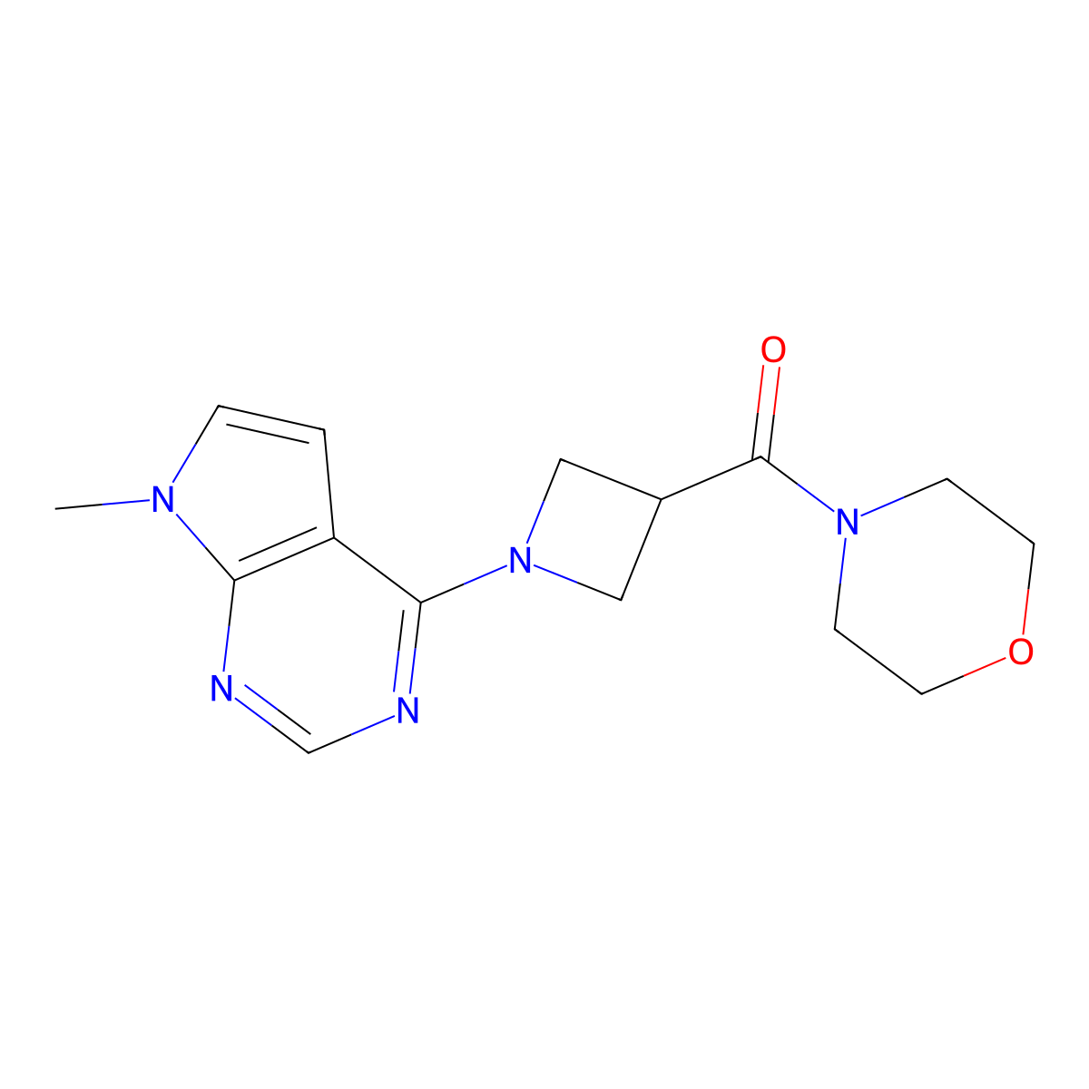 4-(1-{7-methyl-7H-pyrrolo[2,3-d]pyrimidin-4-yl}azetidine-3-carbonyl)morpholine molecular structure, CAS 2770596-87-5