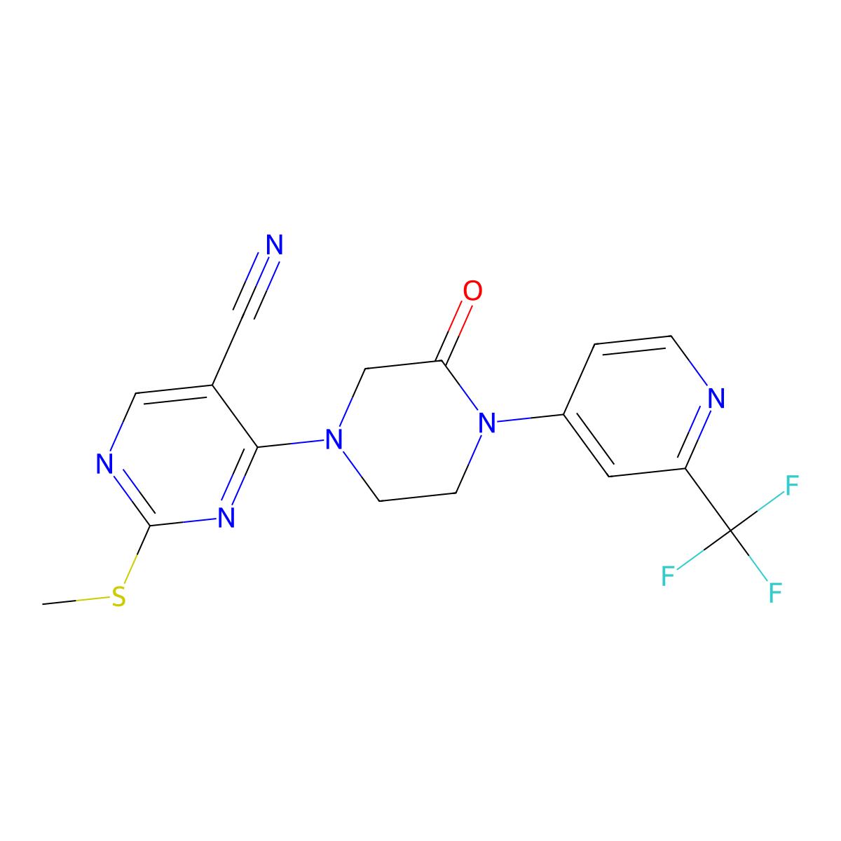 2-(Methylsulfanyl)-4-{3-oxo-4-[2-(trifluoromethyl)pyridin-4-yl]piperazin-1-yl}pyrimidine-5-carbonitrile molecular structure, CAS 2770596-88-6