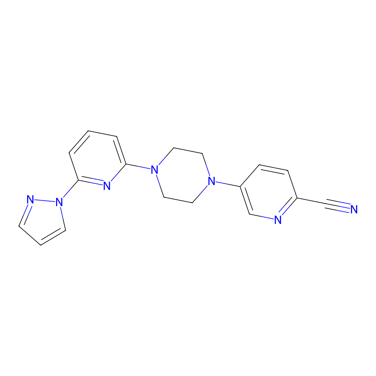 5-{4-[6-(1H-pyrazol-1-yl)pyridin-2-yl]piperazin-1-yl}pyridine-2-carbonitrile molecular structure, CAS 2770596-97-7