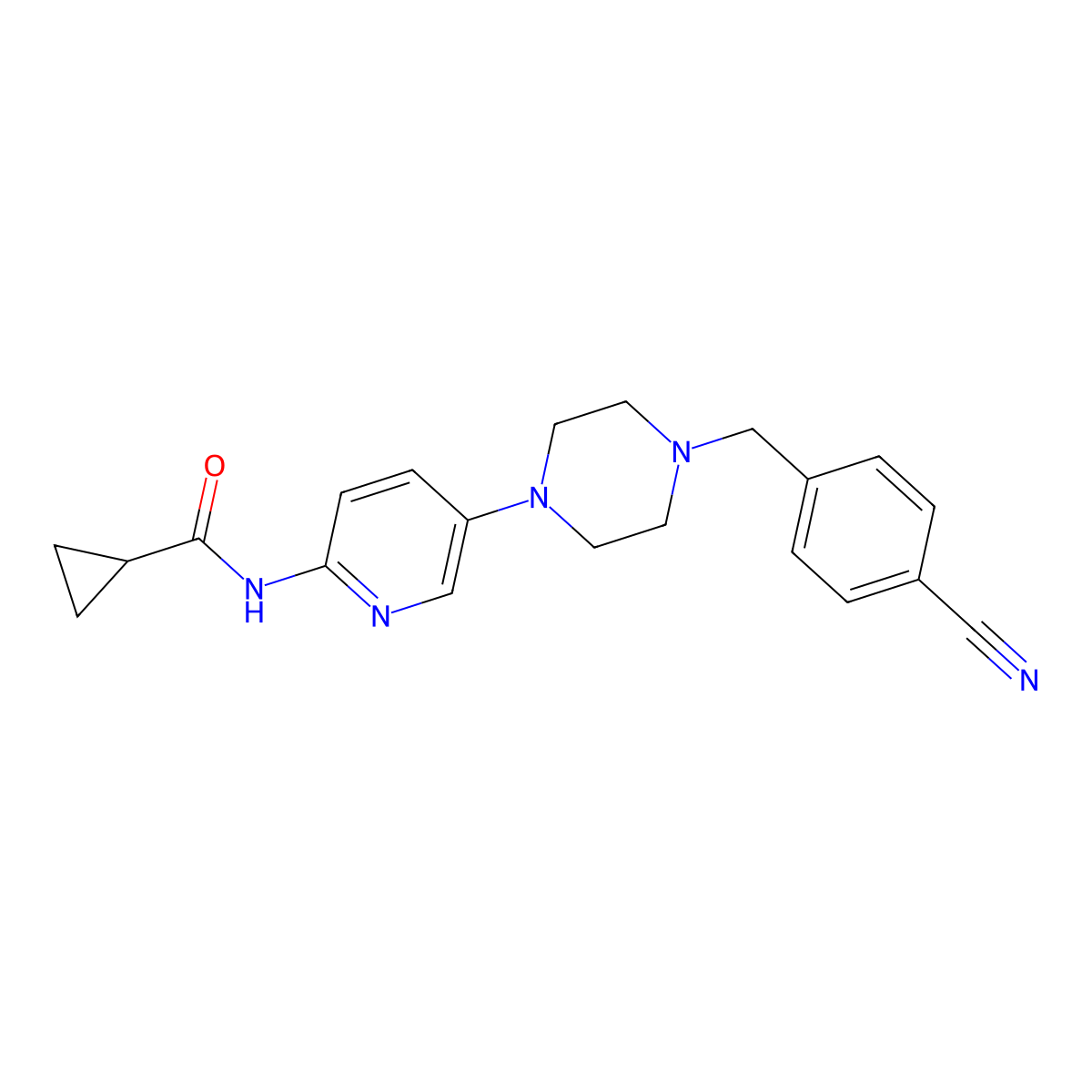 N-(5-{4-[(4-cyanophenyl)methyl]piperazin-1-yl}pyridin-2-yl)cyclopropanecarboxamide molecular structure, CAS 2770596-99-9