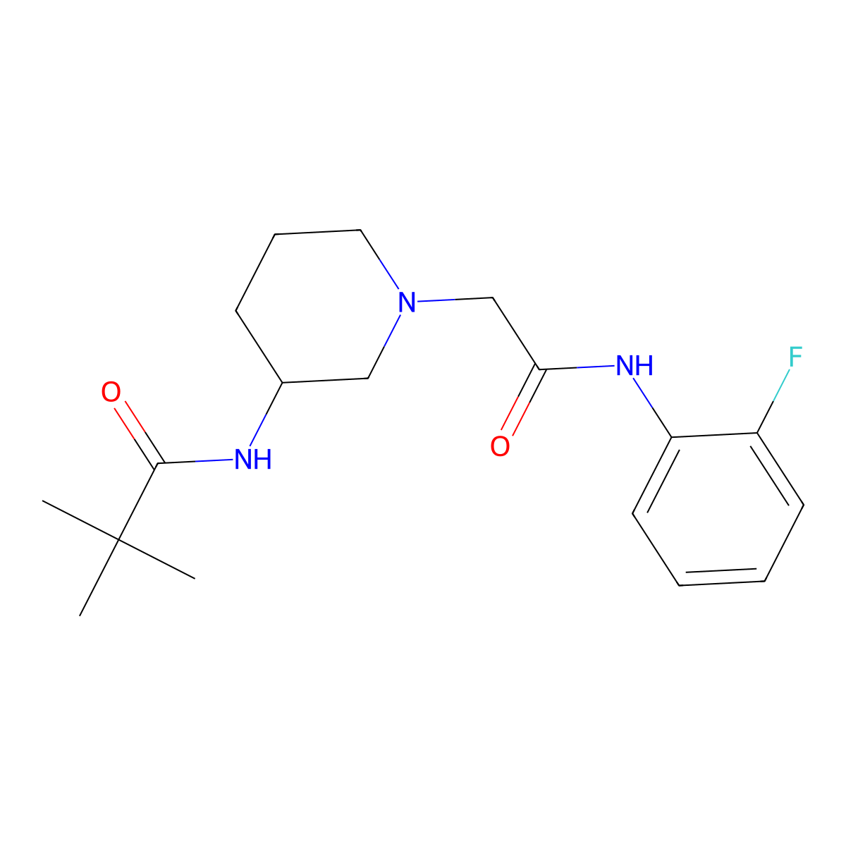 N-(1-{[(2-fluorophenyl)carbamoyl]methyl}piperidin-3-yl)-2,2-dimethylpropanamide molecular structure, CAS 2770597-04-9