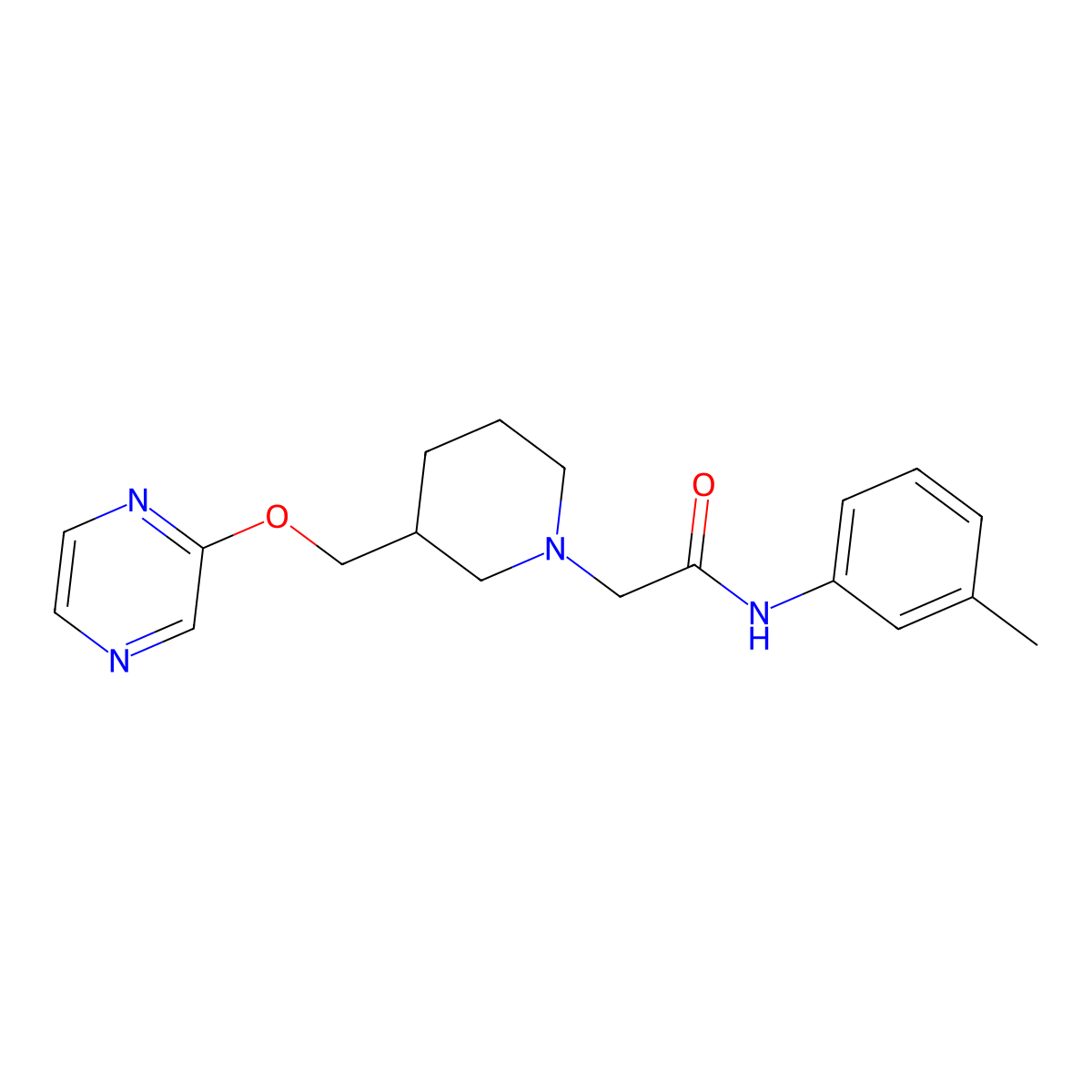 N-(3-methylphenyl)-2-{3-[(pyrazin-2-yloxy)methyl]piperidin-1-yl}acetamide molecular structure, CAS 2770597-08-3