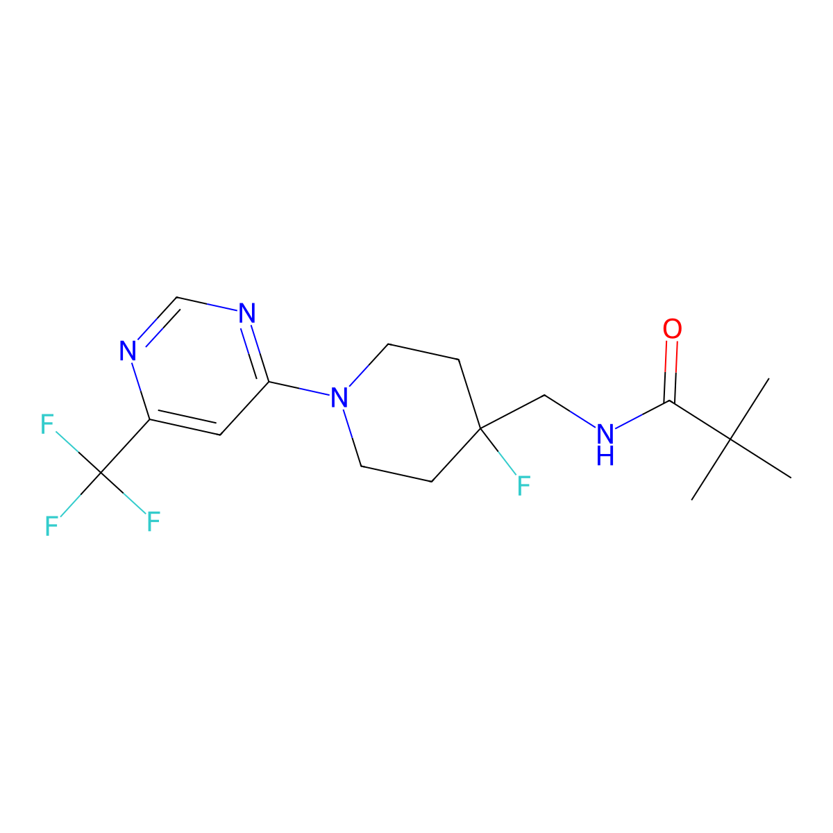 N-({4-fluoro-1-[6-(trifluoromethyl)pyrimidin-4-yl]piperidin-4-yl}methyl)-2,2-dimethylpropanamide molecular structure, CAS 2770597-12-9