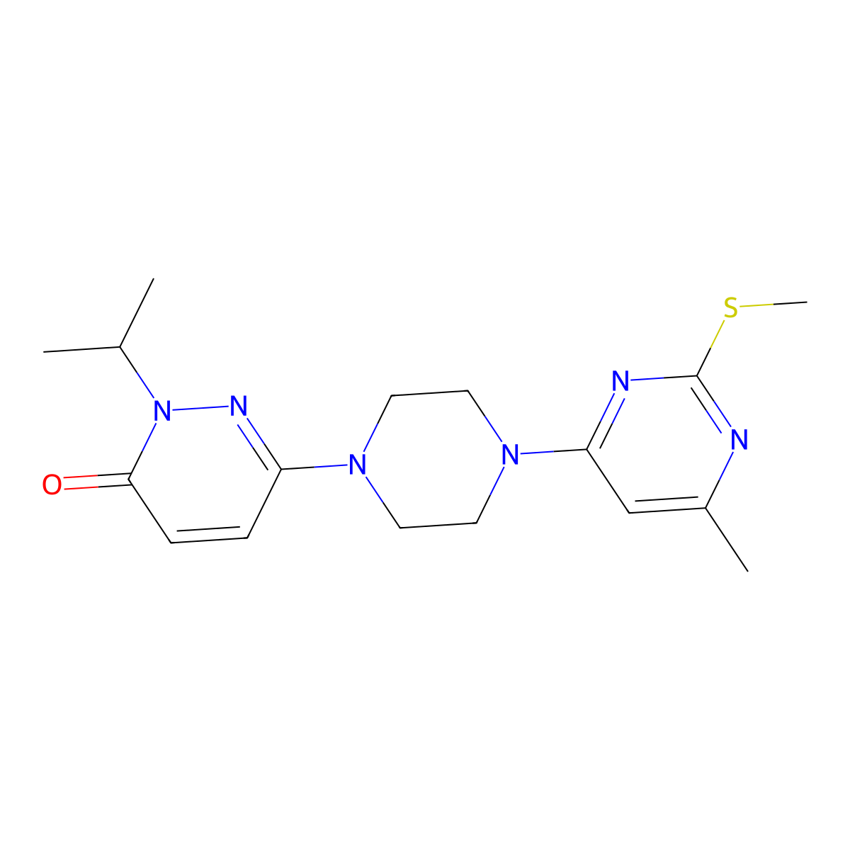 6-{4-[6-Methyl-2-(methylsulfanyl)pyrimidin-4-yl]piperazin-1-yl}-2-(propan-2-yl)-2,3-dihydropyridazin-3-one molecular structure, CAS 2770597-19-6