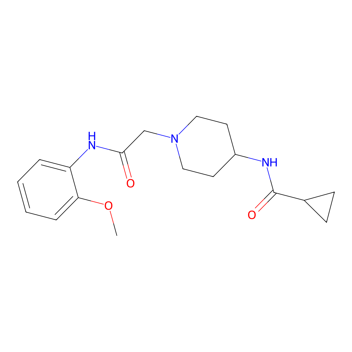 N-(1-{[(2-methoxyphenyl)carbamoyl]methyl}piperidin-4-yl)cyclopropanecarboxamide molecular structure, CAS 2770597-22-1