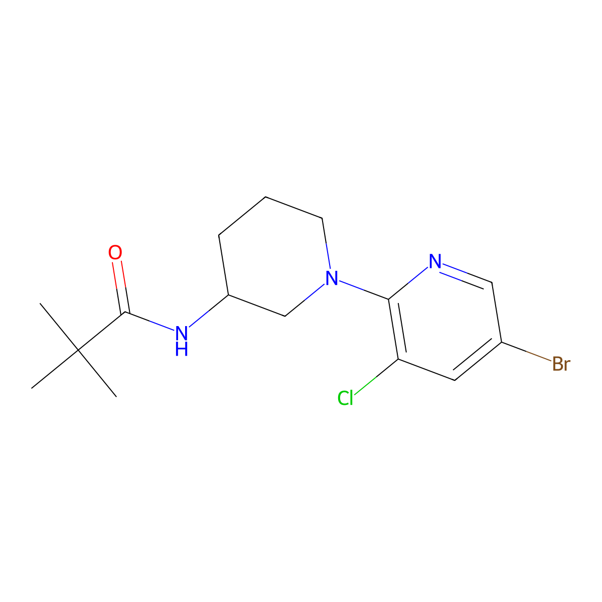 N-[1-(5-bromo-3-chloropyridin-2-yl)piperidin-3-yl]-2,2-dimethylpropanamide molecular structure, CAS 2770597-23-2