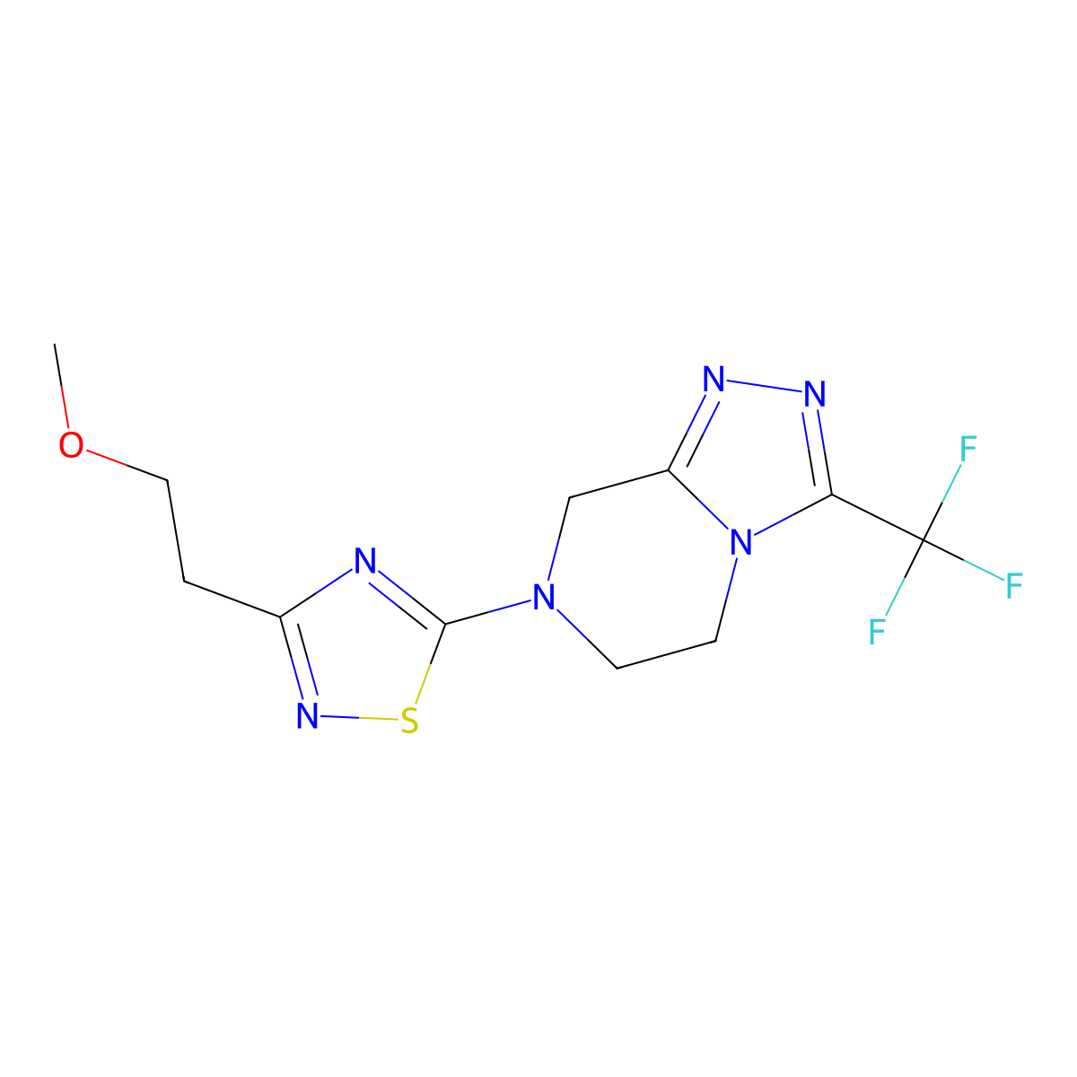 3-(2-methoxyethyl)-5-[3-(trifluoromethyl)-5H,6H,7H,8H-[1,2,4]triazolo[4,3-a]pyrazin-7-yl]-1,2,4-thiadiazole molecular structure, CAS 2770597-29-8