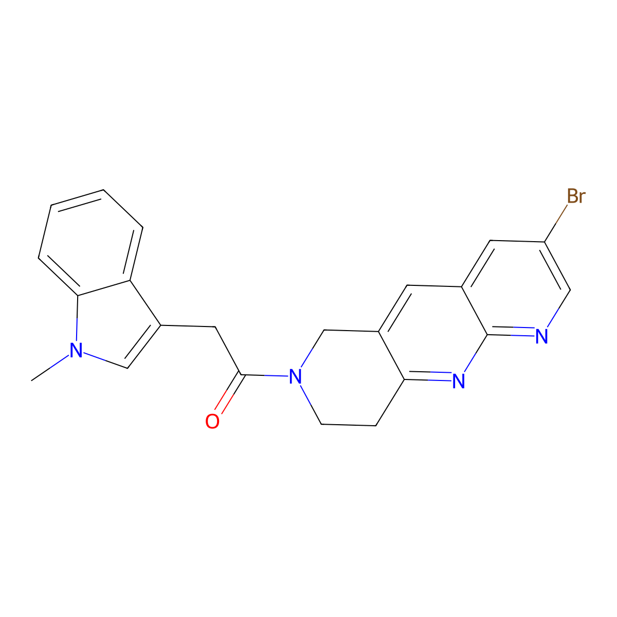 1-{3-bromo-6H,7H,8H,9H-pyrido[2,3-b]1,6-naphthyridin-7-yl}-2-(1-methyl-1H-indol-3-yl)ethan-1-one molecular structure, CAS 2770597-31-2