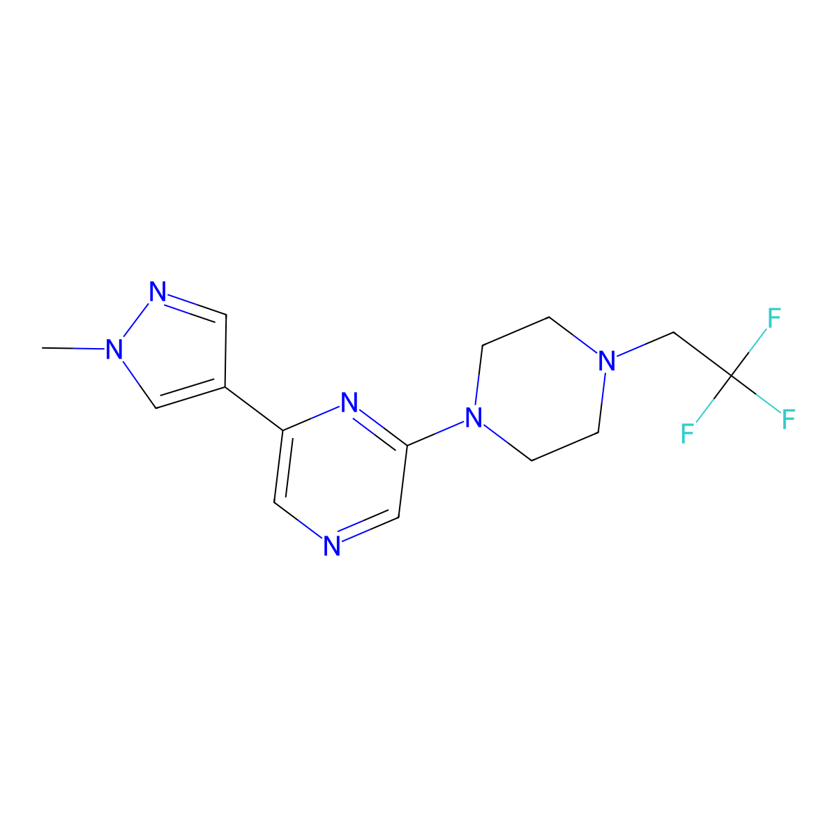 2-(1-methyl-1H-pyrazol-4-yl)-6-[4-(2,2,2-trifluoroethyl)piperazin-1-yl]pyrazine molecular structure, CAS 2770597-33-4