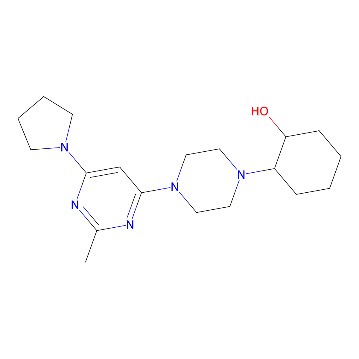 2-{4-[2-Methyl-6-(pyrrolidin-1-yl)pyrimidin-4-yl]piperazin-1-yl}cyclohexan-1-ol molecular structure, CAS 2770597-39-0